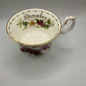Floral December Teacup with Gold Accents